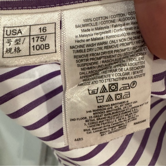 Brooks Brothers Classic Button Down Dress Shirt White w/ Purple Stripes sz 16-32 - Picture 4 of 5